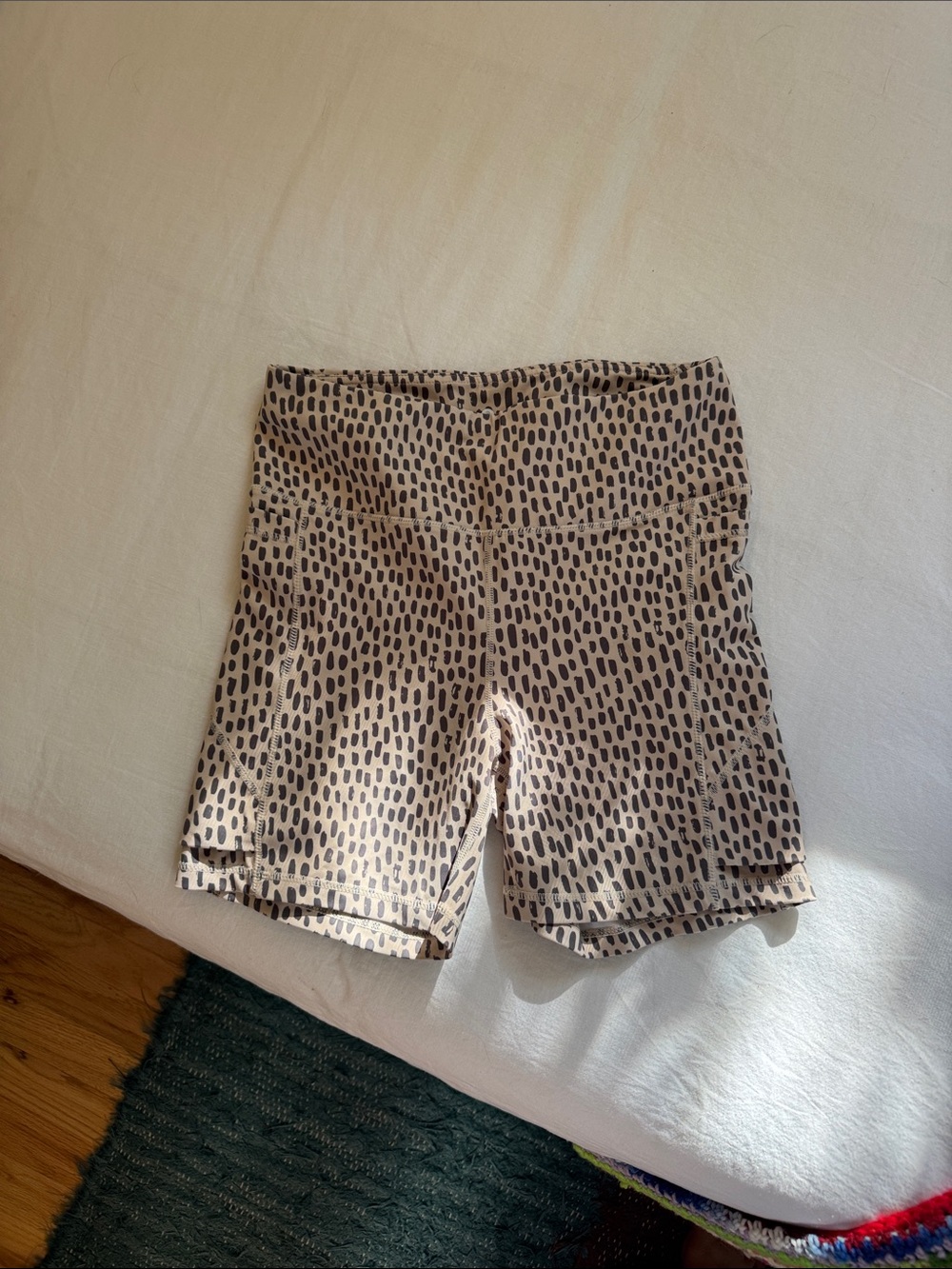 Senita Athletics Beige and Brown Printed High-Waist Bike Shorts